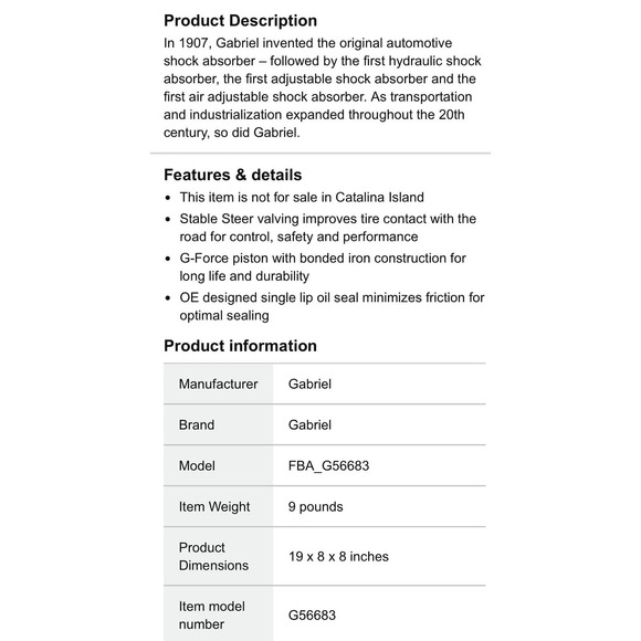 Suspension Strut-Ultra Struts Gabriel 1Pack G56683 - Picture 7 of 8